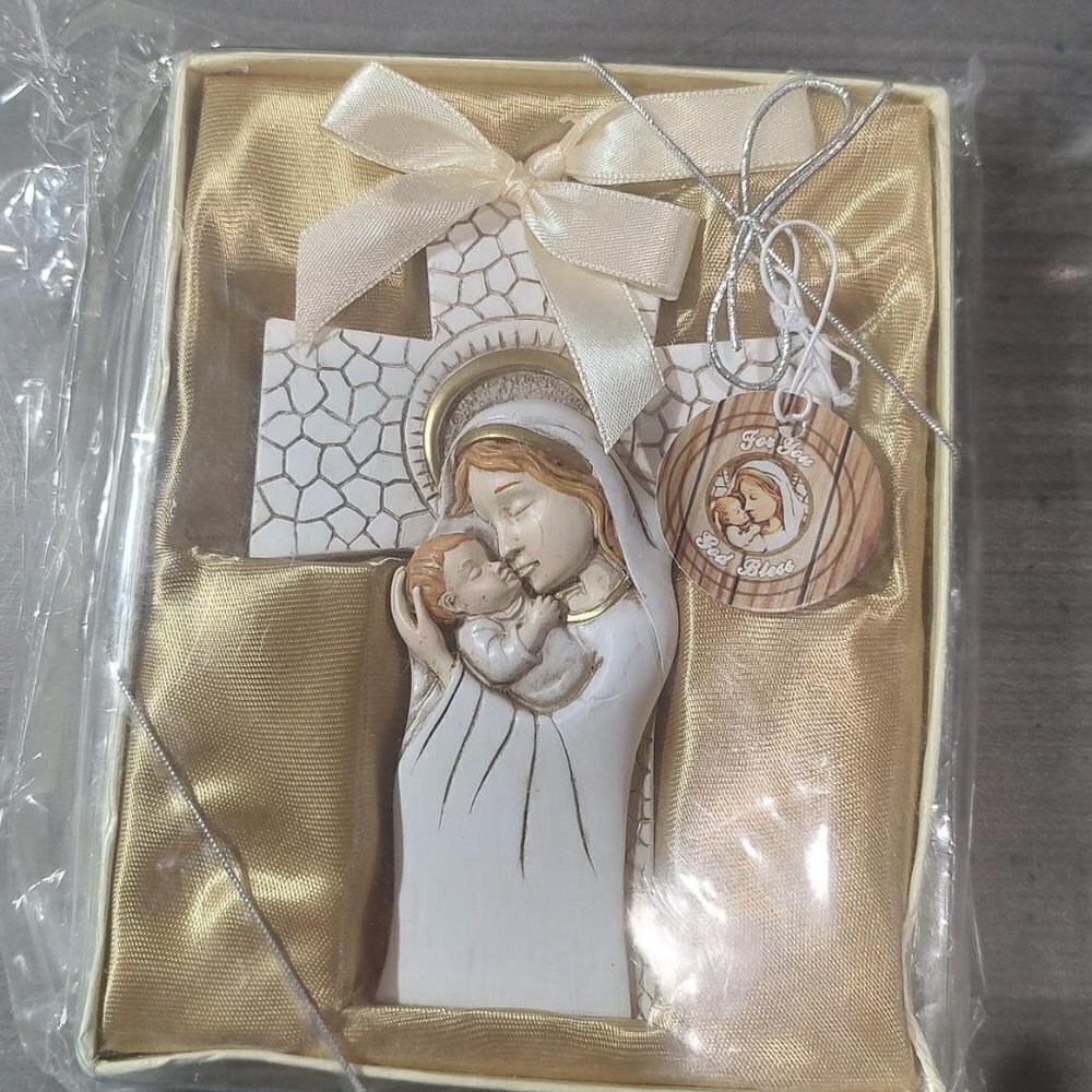 Madonna and Child Hanging Cross Ornament